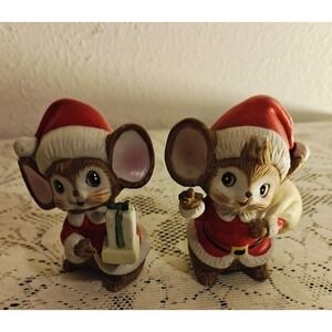 Vintage Homco Christmas  Santa Mouse Figurines 4" Tall Set of 2